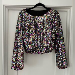 New Sequin Multicolor Women's Top blouse long sleeve boho hippie Sz S